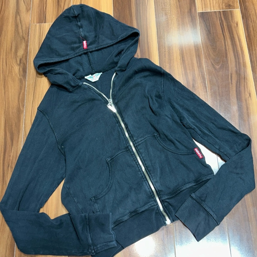 Medium hardtail vintage ribbed hoodie full zip black
